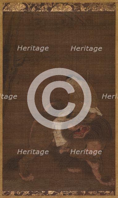 Monju as a Child Riding on a Lion, 1392-1573. Creator: Unknown.