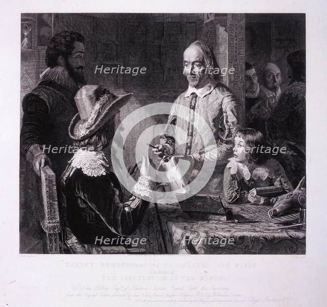 William Harvey demonstrating to King Charles I his theory of the circulation of the blood, 1851. Artist: H Lemon