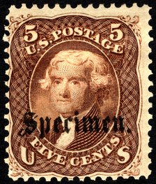 5c Thomas Jefferson "Specimen" overprint single, 1863. Creator: Unknown.