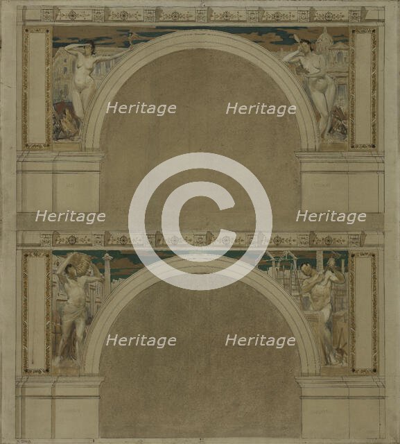 Sketch for a reception room at the Hotel de Ville in Paris: Arts. Science. Trade. Industry, 1892. Creator: Eugene Martial Simas.