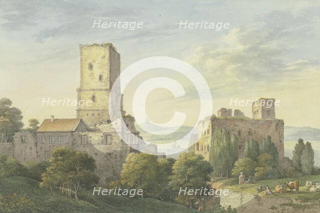 The Upper Castle (Boosenburg) and the Lower Castle (Bromserburg) near Rüdesheim am Rhein, 1803. Creator: Georg Melchior Kraus.