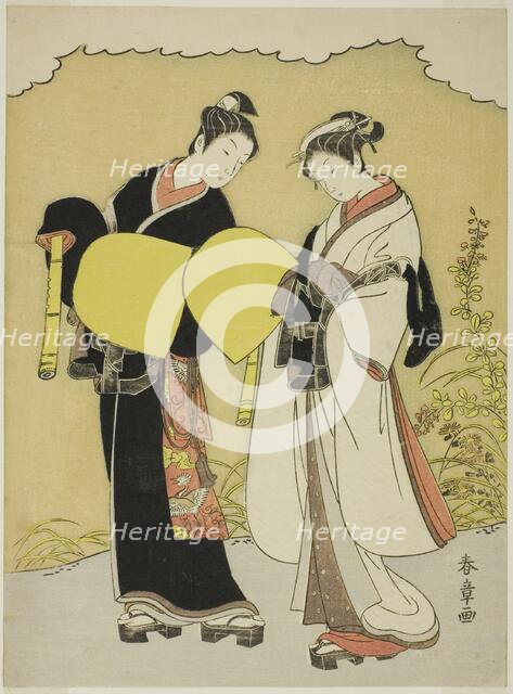Lovers Dressed as Komuso Monks in an Autumn Landscape, Japan, c. 1770. Creator: Shunsho.