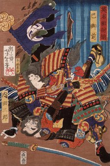 Tomoe Gozen, Wife of Kiso Yoshinaka, Defeating Uchida Saburo, 1865. Creator: Tsukioka Yoshitoshi.