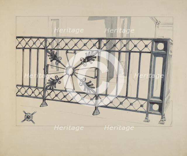 Iron Gate and Fence, c. 1936. Creator: Arelia Arbo.