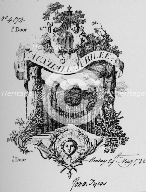 'An admission ticket to Vauxhall Gardens', 1786, (1912). Artist: Unknown.