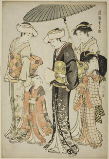 A Girl and Four Servants, from the series "A Brocade of Eastern Manners..., c. 1783/84. Creator: Torii Kiyonaga.