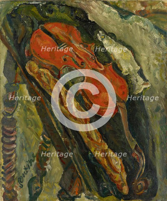 Nature morte au violon, pain et poisson (Still life with violin, bread and fish), c. 1922. Creator: Soutine, Chaim (1893-1943).
