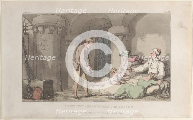 Domestic Arrangements in Prison, from "The Vicar of Wakefield", May 1, 1817., May 1, 1817. Creator: Thomas Rowlandson.