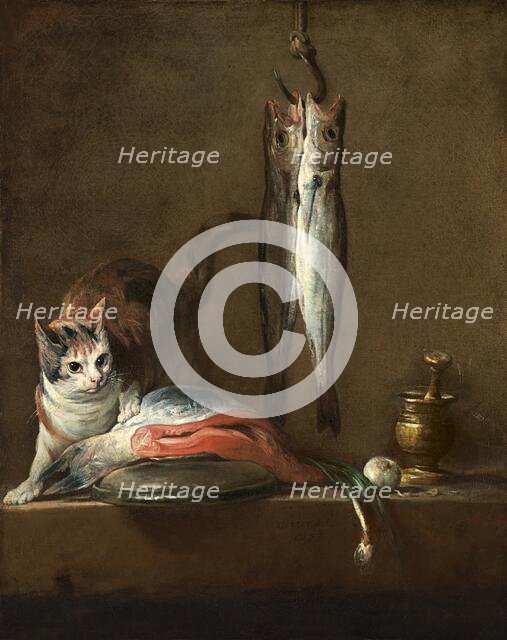Still Life With Cat and Fish, 1728. Creator: Jean-Simeon Chardin.
