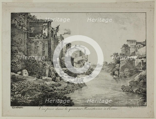 View in the Trastevere Quarter, Rome, 1817. Creator: Claude Thiénon.