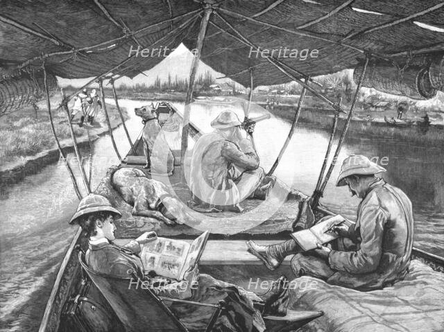 ''Houseboat Life in Kashmir; On the way to Sumbul on the Thelum River', 1891. Creator: W Small.