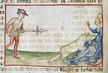 Detail of a tinted drawing of a woman protecting a unicorn, 2nd quarter 15th century. Creator: Anon.