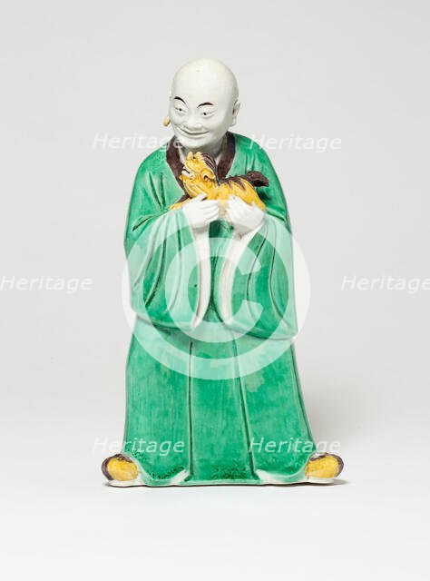 Seated Luohan Holding a Lion, Qing dynasty (1644-1911), c. 19th century. Creator: Unknown.