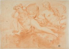 Two Cloud-Borne Nude Female Figures (recto); Fragment of Reclining Figure (verso), n.d. Creator: Carlo Cignani.