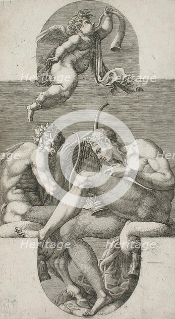 Apollo, Pan and a Putto Blowing a Horn, 1560s. Creator: Giorgio Ghisi.