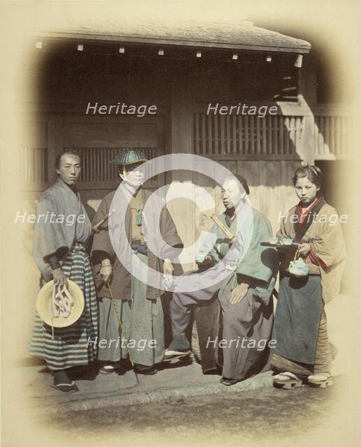 Japanese Escort Officers in Front of a Teahouse, about 1868. Creator: Felice Beato.