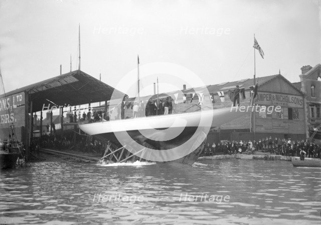 The 19-metre 'Norada' launch from the Camper & Nicholsons boat yard, Gosport, 1911. Creator: Kirk & Sons of Cowes.