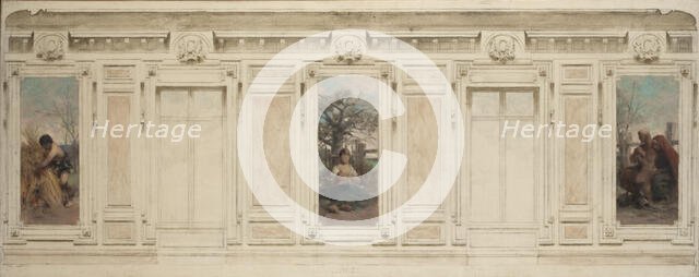 Esquisse pour la salle des mariages de la mairie de Courbevoie : botteleur, maternité..., 1884. Creator: Theobald Chartran.