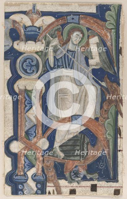 Historiated Initial (P) Excised from a Choral Book: St. Michael and the Dragon, early 1200s. Creator: Unknown.