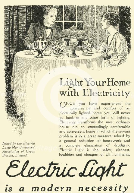 'Electric Light is a modern necessity', 1920. Creator: Unknown.