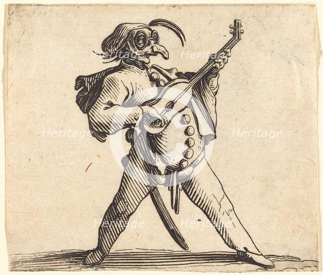 The Masked Comedian Playing a Guitar, c. 1622. Creator: Jacques Callot.