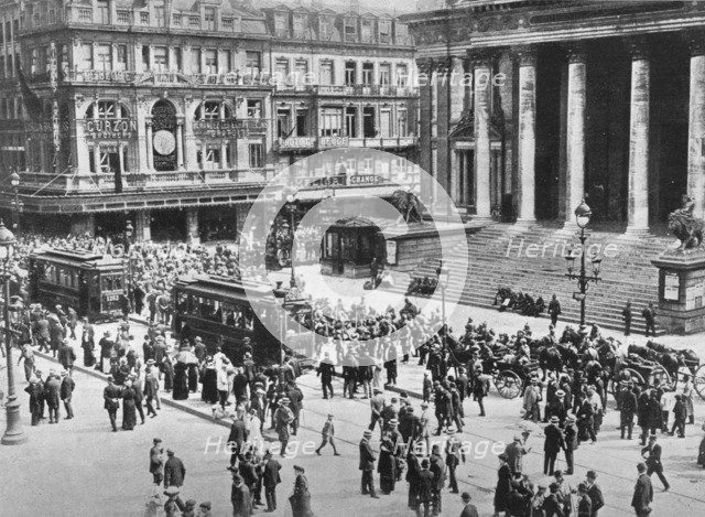 'A view of the Bourse during the passage of the German troops', 1914. Artist: Unknown.