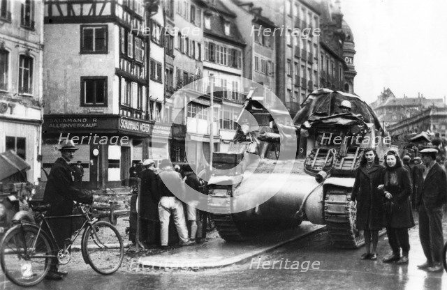 The first Allied tanks arrive in Strasbourg, Alsace, November 1944. Artist: Unknown