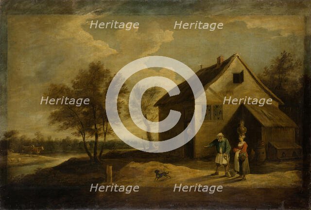 Landscape with Peasants in Front of their Farm, 17th century. Creator: Workshop of David Teniers the Younger.