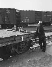 Scene in railroad yard, Sacramento, California, 1936. Creator: Dorothea Lange.