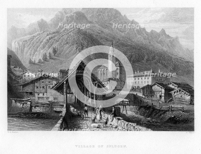 Village of Splugen, Switzerland, 1834. Artist: W Wallis