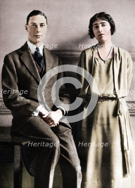 'Lady Elizabeth Bowes Lyon and the Duke of York upon the announcement of their engagement', 1923. Artist: Vandyk.