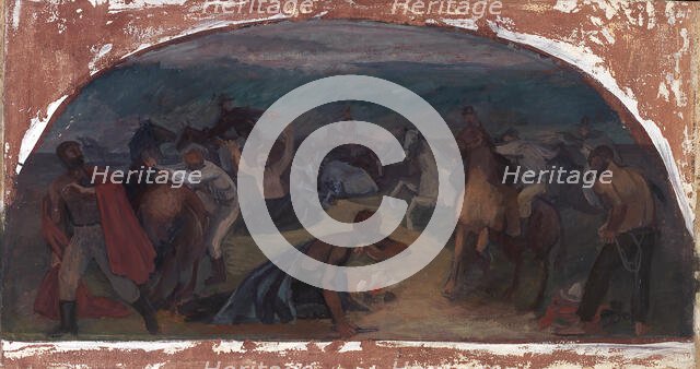 Cattle Thieves Surprised by Posse (mural study, Burns, Oregon Post Office), 1941. Creator: Jack Wilkinson.