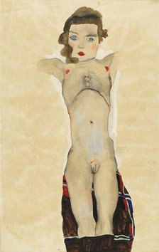 Nude Girl with Arms Outstretched, 1911. Creator: Egon Schiele.