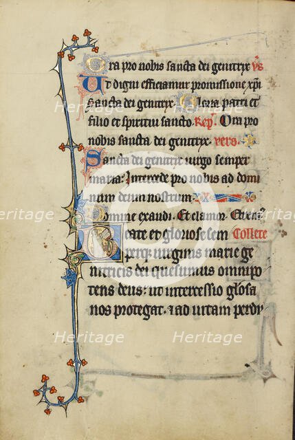 Initial B: A Deacon Carrying a Book; Ruskin Hours, about 1300. Creator: Unknown.