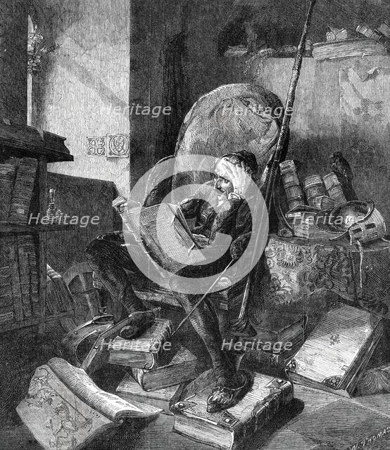 "Don Quixote in his Study" - from a painting by Schrödter, 1860. Creator: W Thomas.