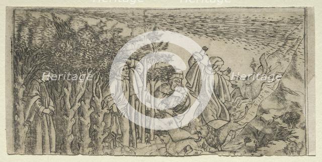 Dante Lost in the Wood: Escaping and Meeting Virgil, Canto I, 1481. Creator: Baccio Baldini (Italian, c. 1436-1487).