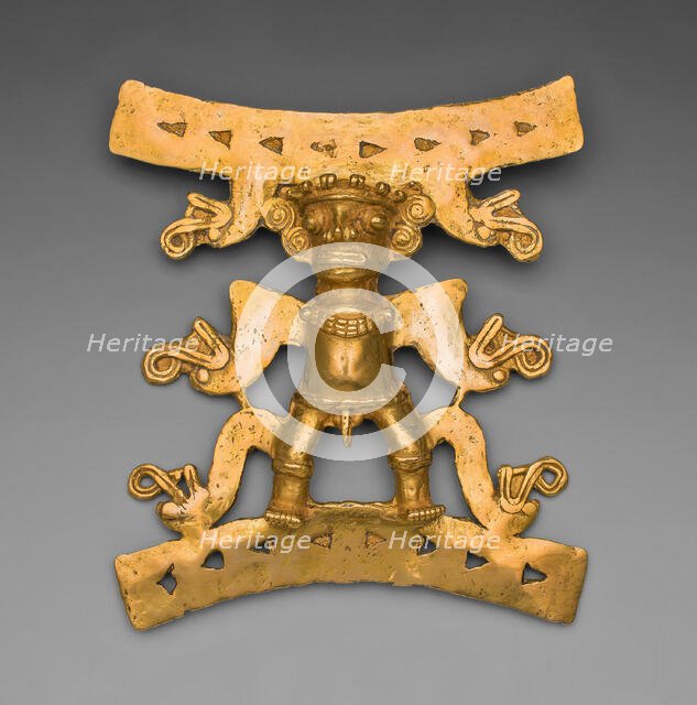 Pendant Depicting a Male Figure with Saurian Heads Emerging from Body, A.D. 1000/1550. Creator: Unknown.