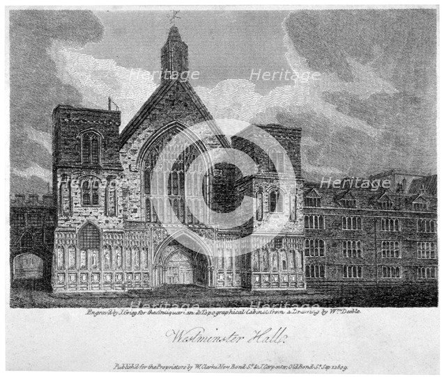 Westminster Hall from New Palace Yard, London, 1809.                                     Artist: John Greig