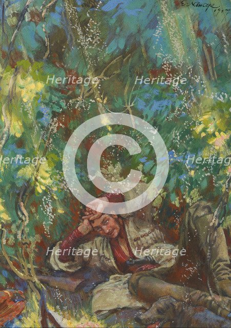 Olenin. Illustration for the novel The Cossacks by Leo Tolstoy, 1917.