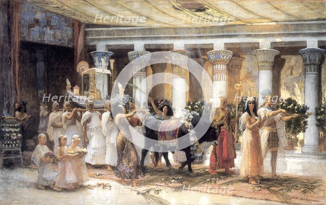 'The Procession of the Sacred Bull Apis', late 19th or early 20th century.  Artist: Frederick Arthur Bridgman