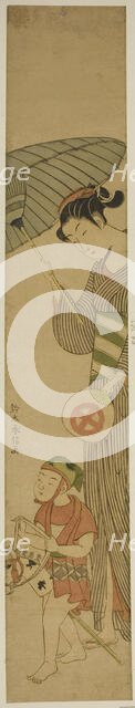 Boy on Hobby Horse Followed by Woman Holding Umbrella, c. 1768/69. Creator: Suzuki Harunobu.