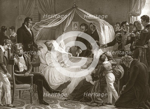Napoleon on his Deathbed, 5th May 1821, pub.  (engraving). Creator: Carl von Steuben (1788 - 1856) after.