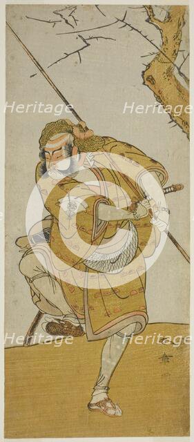 The Actor Onoe Matsusuke I as Kobayashi no Asahina Disguised as a Bird-Catcher in the..., c. 1773. Creator: Shunsho.