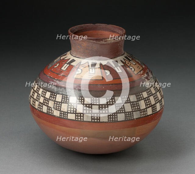 Jar with Rows of Checkerboard Pattern and Abtract Plants, 180 B.C./A.D. 500. Creator: Unknown.