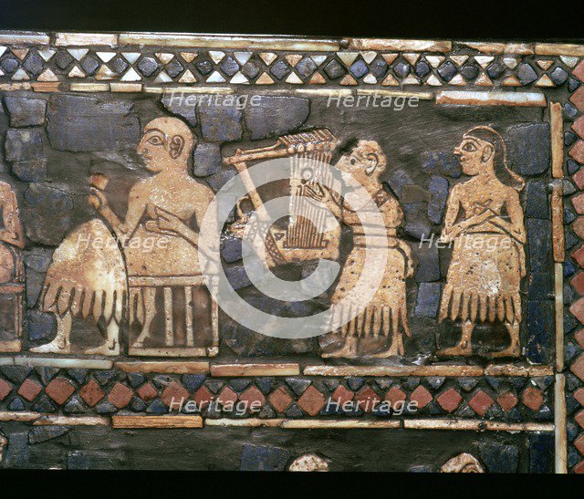 Detail of the standard of Ur showing a Sumerian Harpist and a Ruler, about 2600-2400 BC. Artist: Unknown