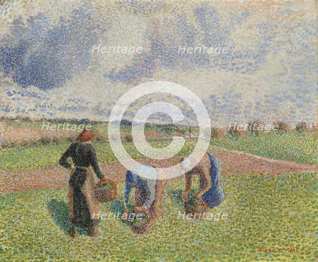 Paysannes ramassant des herbes, Éragny, 1886.