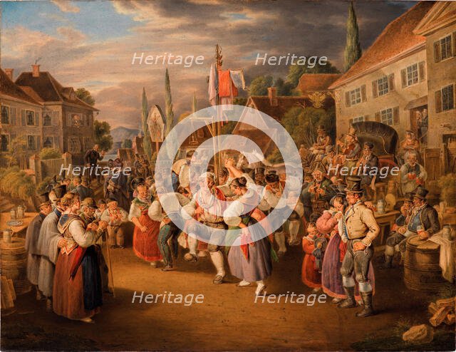 Harvest festival with rooster dance, 1839. Creator: Pflug, Johann Baptist (1785-1866).