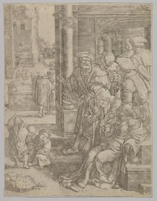 Poet Virgil Suspended in a Basket, 1525. Creator: Lucas van Leyden.