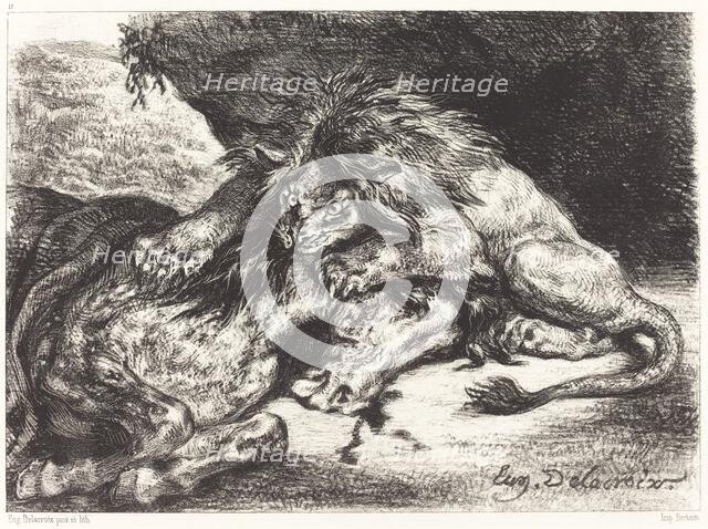 Lion Devorant un Cheval (Lion Devouring a Horse), 1844. Creator: Eugene Delacroix.