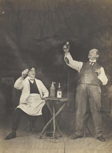 Two sailors pose on stage, holding up a drink, (between 1910 and 1919?). Creator: Unknown.